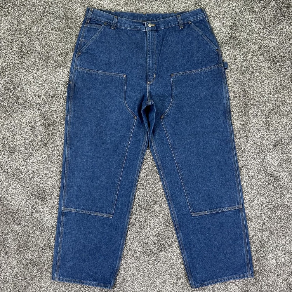 Carhartt Double Knee Loose Original Fit Jean Men 42x32 Blue Denim Casual B73-DST